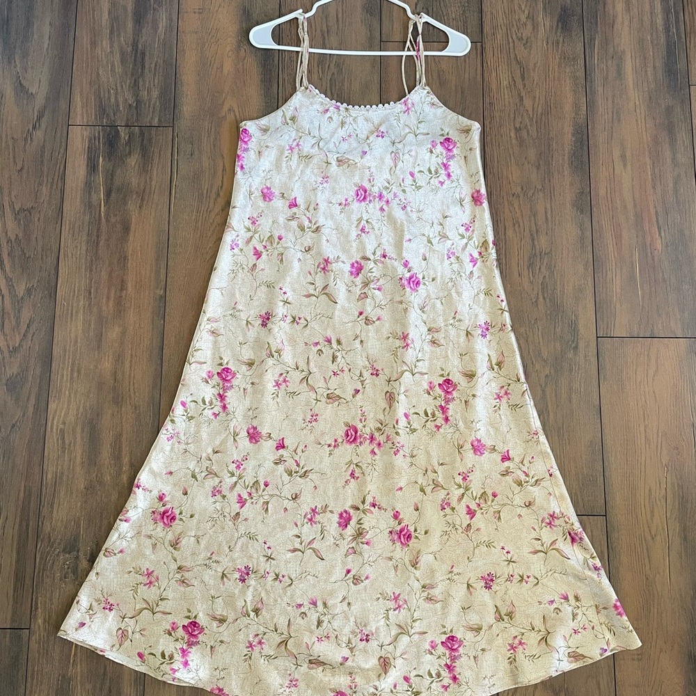 Oscar De La Renta Pink Label Floral Slip Dress Pink and Butter Yellow